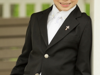 First communion portrait in gazebo