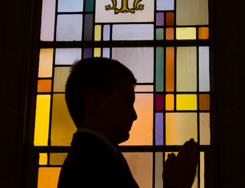 First Communion silhouette with stained glass window